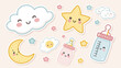© fatima zainab - Cute baby stickers with smiling moon, star, clouds and bottles