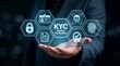 © Pro Stock Hub - KYC Identity Verification Technology Concept with Digital Icons and Businessman's Hand, Secure Business Process