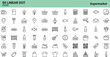 © Hosneara - Comprehensive collection of fifty linear dot icons for supermarket and retail industries featuring shopping baskets, grocery items, price tags, and store equipment.