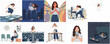 © Bulan - Modern Flat Illustration Set of Woman in Different Life Moment and Activity