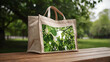 © Oksana - Sustainable Fashion Concept Featuring A Fabric Tote Bag With Greenery Print Outdoors Backdrop
