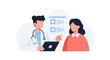 © Selong - Doctor Consulting Patient: Modern Healthcare, Digital Records, and Professional Medical Consultation. Telemedicine, Diagnosis, and Patient Care Illustration.