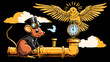 © Igor - Steampunk mouse sitting on brass pipe with clock perched on a bird