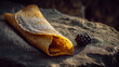 © Igor - Freshly baked crepe with yellow filling on rustic stone surface