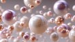 © 楠 刘 - Floating round iridescent pearls on clean neutral background for elegant skincare and luxury cosmetic concept, ultra-realistic style