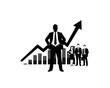 © malsha - Bold vector graphic illustration depicts a leading businessman with his team standing before upward trending business growth charts.