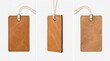 © tr144 - Three views of a blank leather tag with a string for design and branding.