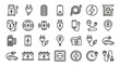 © StockSphere - Set of 30 electric car charging and battery icons vector, line outline style for EV station, power plug, energy, charging cable symbols for apps and websites