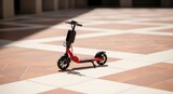 Red Electric Scooter on Paved Surface.