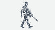 © namaku - A man walking while carrying a gun, illustrated in a fragmented style