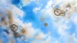 © decorator - Surreal clockwork gears float peacefully against a bright blue sky watercolor art illustration