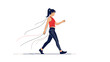 © Dola - Minimalist illustration of a woman in athletic wear walking briskly with dynamic lines suggesting high speed.