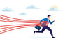 © Yekes Peodn - Businessman running, tied up with red ropes, representing red tape, bureaucracy, or being held back by obstacles and restrictions