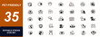 © JIm Studio - Pet-friendly web icons in line style. Adoption badge, vet clinic, paw icon, animal shelter, home care, permitted pets, dog cat service. Editable stroke. Vector illustration.