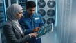 © GodNopparat - Tech Professionals Review Data: Focused tech specialists analyze intricate data within a modern server room, working in synergy to troubleshoot.
