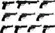 © Bidhanchandra - Handgun revolver and pistol silhouettes vector set, firearm weapon collection isolated black gun icons
