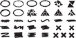 © MDMUKTADIR - A collection of black hand-drawn shapes including circles, triangles, squiggly lines, and cross marks on transparent background