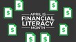 © Pixels Stock - April is financial literacy month with money symbols and documents scattered around text on dark background