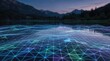 © Reazy Studio - Stunning digital landscape with glowing network connections over serene mountain lake at dusk