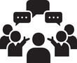 © monirul - Group of people in discussion with speech bubbles above communication conversation de