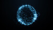 © vannet - Bright blue particles and luminous lines form an abstract circular ring shape on a dark black background, appearing digital.