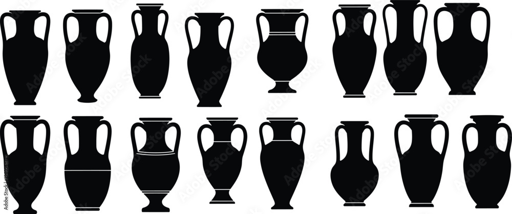 Ancient Greek and Roman Amphora Vases Silhouette Vector Collection ...