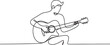 © MstMoushumi - One continuous line drawing of guitarist vector illustration. Guitarist design in simple continuous linear style vector concept.one line vector icon illustration