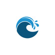 © Rina - Blue ocean wave icon with water splash graphic symbol