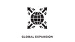 © Irin - A  graphic illustration of a globe surrounded by arrows representing global expansion, on a white background.