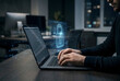 © Anim - Man typing on laptop keyboard with digital padlock and binary code overlay
