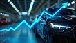 © Vadym - Car industry growth visualized with upward trend arrow graph over new auto models. Business and finance market expansion shown in auto manufacturing.