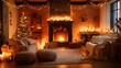 © irawan - Cozy Christmas Living Room with Fireplace and Decorated Tree.