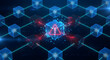 © solom - blockchain network security breach concept showing a corrupted digital node with red warning alert icon and pixelated glitch effect representing cyber attack on data blocks