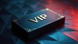 © Viktor - Stack of dark blue VIP cards with golden lettering and ornate borders. Cards rest on faceted metallic surface with red and blue lighting. Access granted, elite status, premium service concept.