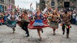 © ThePixLab - Vibrant and colorful traditional festival costumes worn by performers in motion, cultural and celebratory