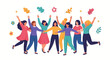 © DIAHIMAGESNEW - Illustration of diverse women celebrating International Women's Day with raised arms and colorful flowers on a white background.