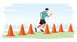 © doma - Athlete training agility course with orange cones on grass field, outdoor fitness concept