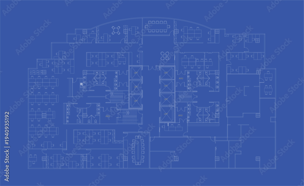 Concept Office Building Floor Plan Blueprint Showing Workspaces ...