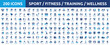 © Icons-Studio - Huge set of 200 solid icons. Mega collection concept of sport, fitness, training, gym and wellness. Vector illustration.