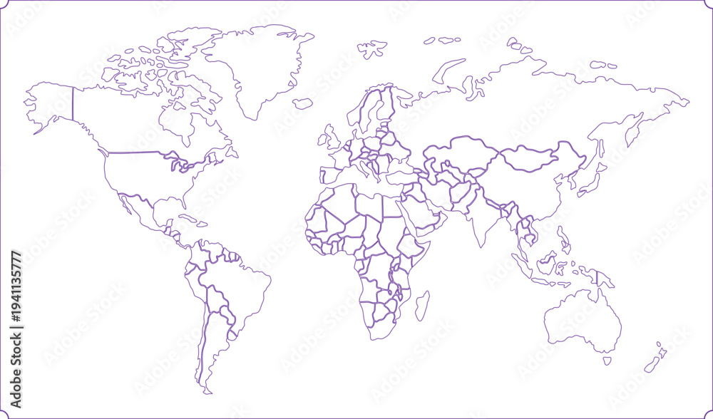 World Map Vector Detailed – Global Atlas Map with Country Borders Stock ...