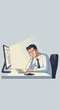 © iconic Anis - Tired businessman working late at desk, feeling exhausted and bored with computer screen