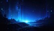 © Roy - A digital art scene features glowing blue lights and particles over a mountainous landscape with a bright central light source