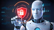 © Forida - Advanced robotic technology with a digital shield and padlock, symbolizing cybersecurity and data protection in the digital age