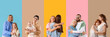 © Pixel-Shot - Set of mothers with their children on color background