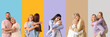 © Pixel-Shot - Set of mothers with their children on color background
