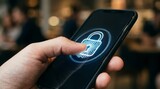 Mobile Phone Fingerprint Security Feature Smartphone Fingerprint Security Mobile Technology Biometric Authentication Digital Security Mobile Device. Concept featuring smartphone, fingerprint, secur...