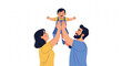 © Umar1122 - Happy family with parents lifting up their smiling baby in the air expressing joy and love in a colorful illustration
