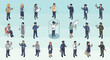 © Rakhi - Large collection of isometric human characters representing various professions like doctor, soldier, police, worker, and business person.