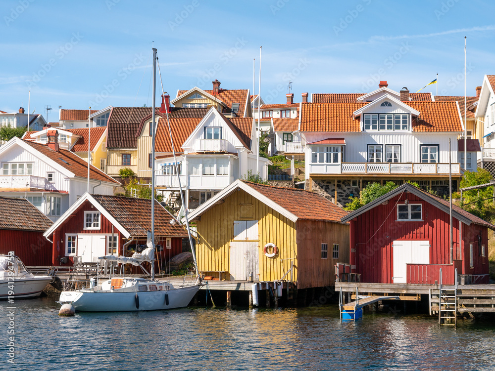 Colorful Boathouses And White Houses Fiskeb ckskil Waterfront On colorful-boathouses-and-white-houses-fiskeb-ckskil-waterfront-on