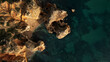 © AmazingAerialAgency - Aerial view of golden cliffs meet the teal ocean, where hidden beaches nestle in the embrace of rugged rock formations, Lagos, Faro District, Portugal.